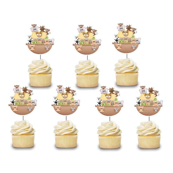 Noah Ark Cupcake Toppers 12 pcs, Noah's Ark Animals Cake Picks Decoration, Birthday Party Supplies, Biblical Animlas Baby Shower