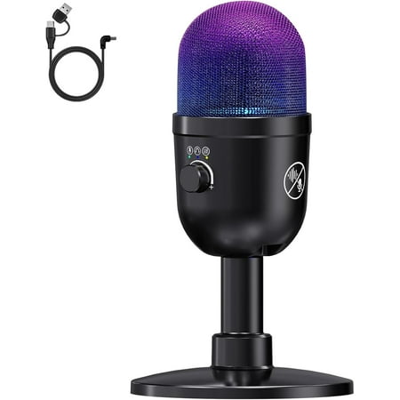USB Microphone for PC - Computer Gaming Mic with RGB Lighting PS 4&5,Dual Audio Mixing,Mute,Headphone Output,192KHz/24Bit Hi-Fi Condenser Streaming,Singing,Podcast Recording