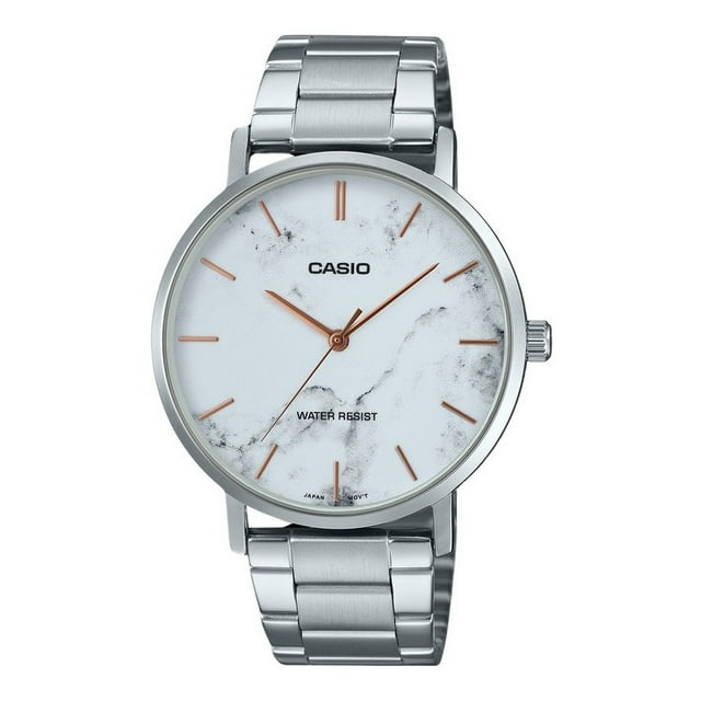 Casio Standard Analog Stainless Steel Marble Inspired White Dial Quartz MTP-VT01DM-7A Men's Watch