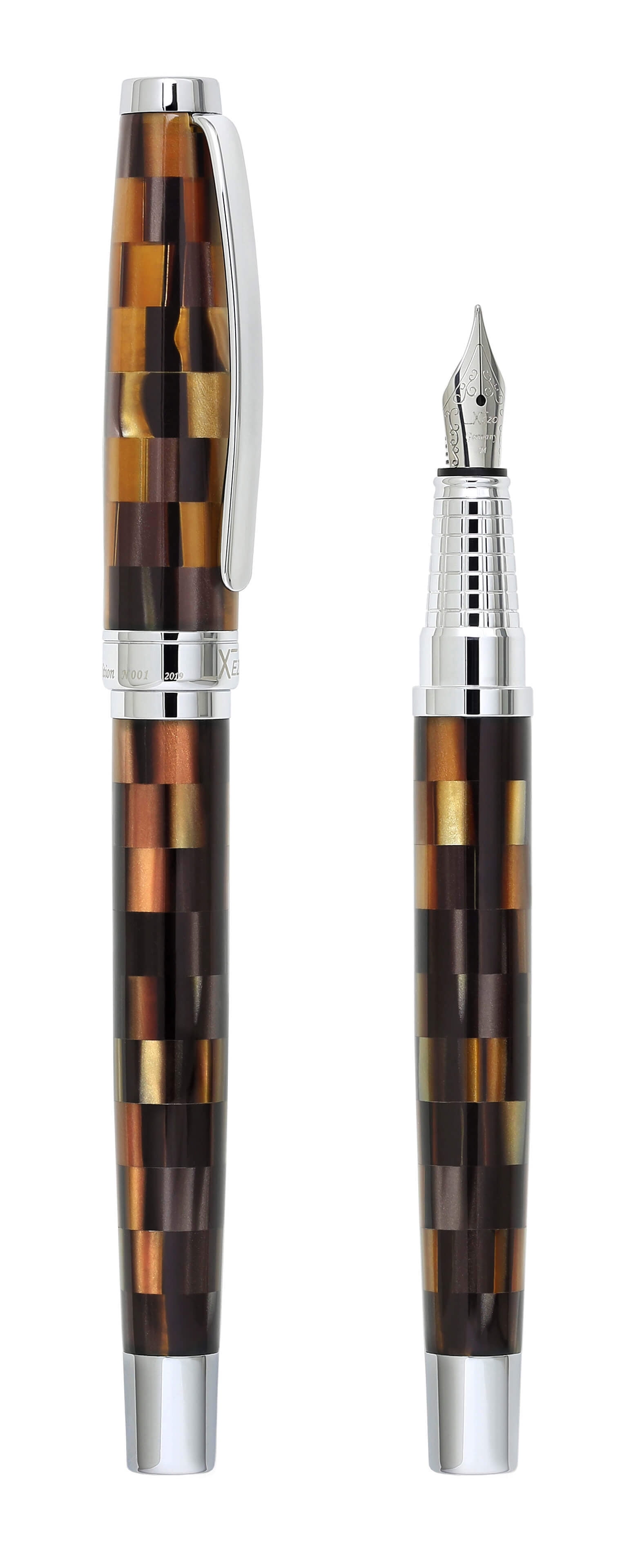 Xezo Urbanite I Acrylic  Brass Fountain Pen (Medium Nib) - Woody Brown