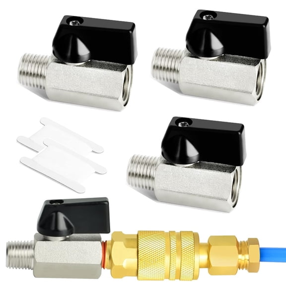 3PCS Brass Mini Ball Valve, 1/4" NPT Male x Female, Shut-Off Valve, for Air, Water, Liquid, Oil