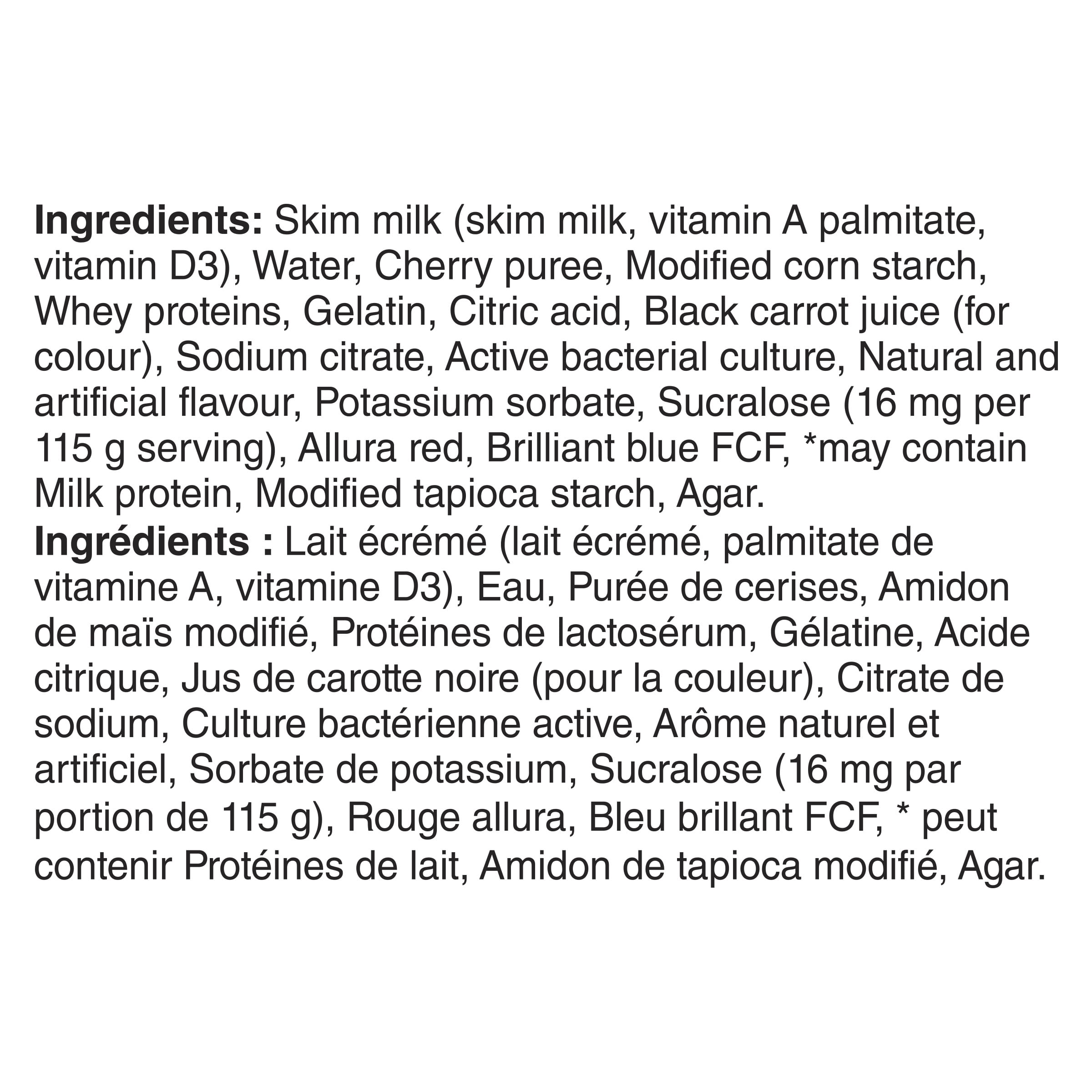 Yogourt traditionnel onctueux Yoplait Source 0 %, cerise, sans sucre ajouté, 630 g