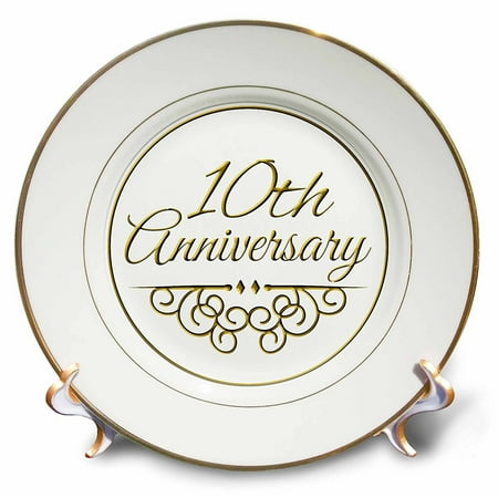 3dRose 10th Anniversary gift - gold text for celebrating wedding anniversaries 10 tenth ten years together, Porcelain Plate, (Best 10th Anniversary Gifts)