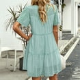 thumbnail image 6 of ATOYSOY Women's Retro Mesh Splicing Short Sleeve Mini Babydoll A Line Dress Round Neck Elegant Casual Tiered Trendy Summer Saving Beach Sundress Workout Dress for Girls Green, 6 of 6