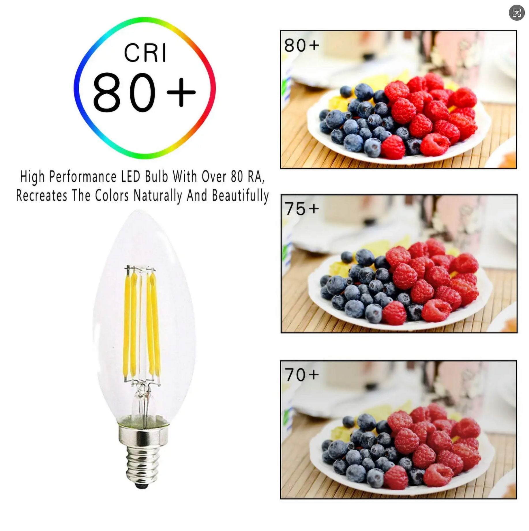 Centurylight E12 LED Candelabra Light Bulbs C35, 6W Equivalent 60W, Dimmable Candle Bulb, 2700K Warm White, C35 LED Filament Light Bulb Clear Glass, 10 Pack