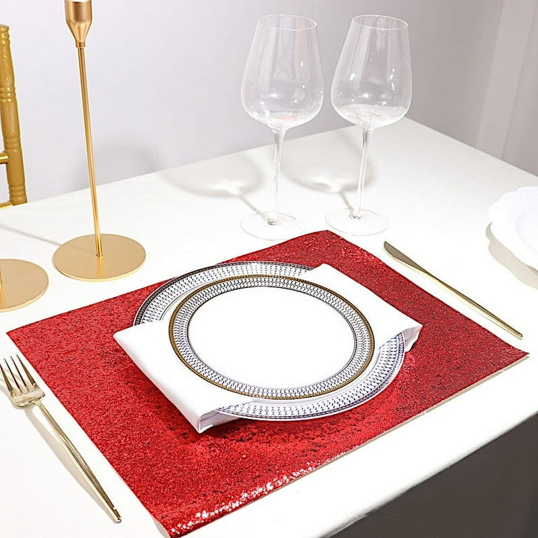 Faux Leather Placemats Set of 6 with Coasters for Dining Round Sewing Red