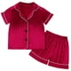 thumbnail image 1 of Odeerbi 1-8 Años Niños Niñas Pijama de Verano de Satén Con Solapa de Muesca Camisa de Manga Corta Pantalón Conjunto de Ropa de Dormir Suave, 1 of 9
