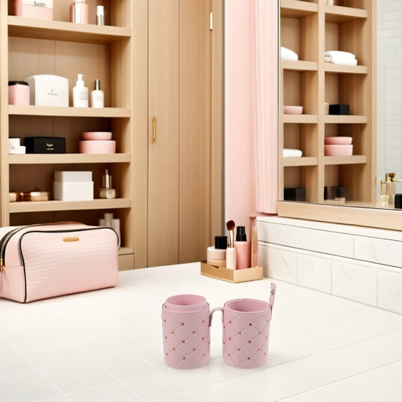 ETEREAUTY PU Makeup Brush Storage Box Dustproof Pink for Travel and Home