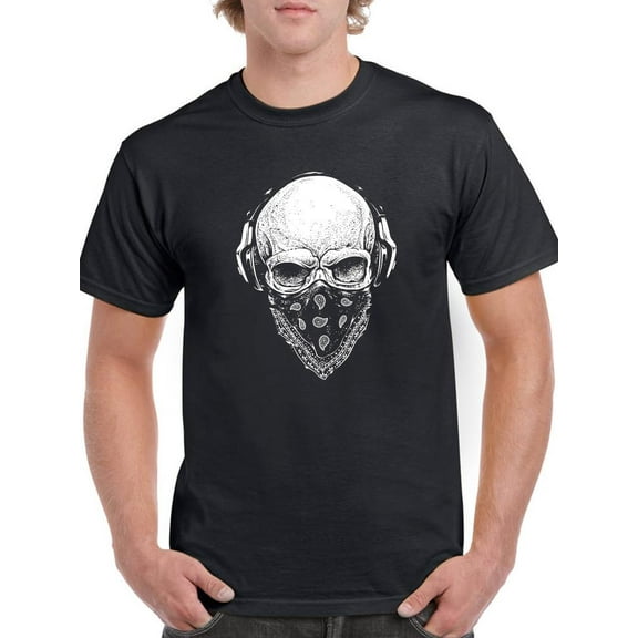 Skull With Bandana And Headset T-Shirt Men -Image by Shutterstock, Male Medium