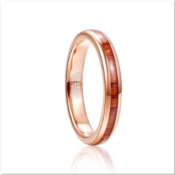 Tungsten Steel Ring 4 mm Wide Rose Gold Inlaid Acacia Wood Tungsten Steel Ring