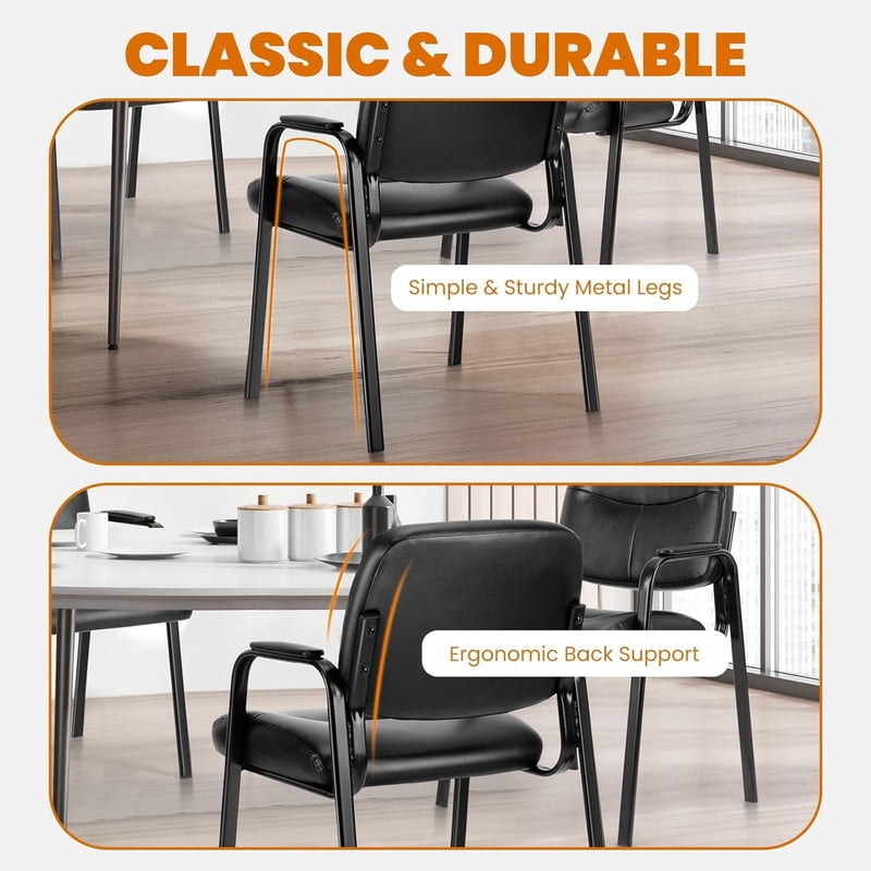 Office Conference Chairsm, Stationary Reception Guest Armchairs with Leather Padded Seat & Arms, No Wheels, for Lobby or Waiting Room