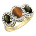 thumbnail image 1 of 10K Yellow Gold Natural Tiger Eye & Smoky Topaz 3-Stone Ring Oval Diamond Accent, size 9.5, 1 of 2