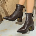 thumbnail image 6 of Xfvqtps Chunky Heel Ankle Boots for Women Winter Fashion Pointed Toe Booties Comfortable Metal Heel Boots with Zipper Casual Outdoor Shoes Brown, 6 of 9