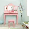 thumbnail image 6 of LEIYY Kids Wooden Vanity Table & Stool Set, 2 in 1 Detachable Design with Dressing Table and Writing Desk, Princess Makeup Dressing Table with Two 180° Folding Mirror, for Girls, Kids (Pink), 6 of 10