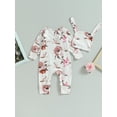 thumbnail image 4 of Bagilaanoe Newborn Baby Girl Jumpsuit Floral Print Long Sleeve Bodysuit + Headband 3M 6M 12M 18M Infant Zipper One Piece Romper, 4 of 8