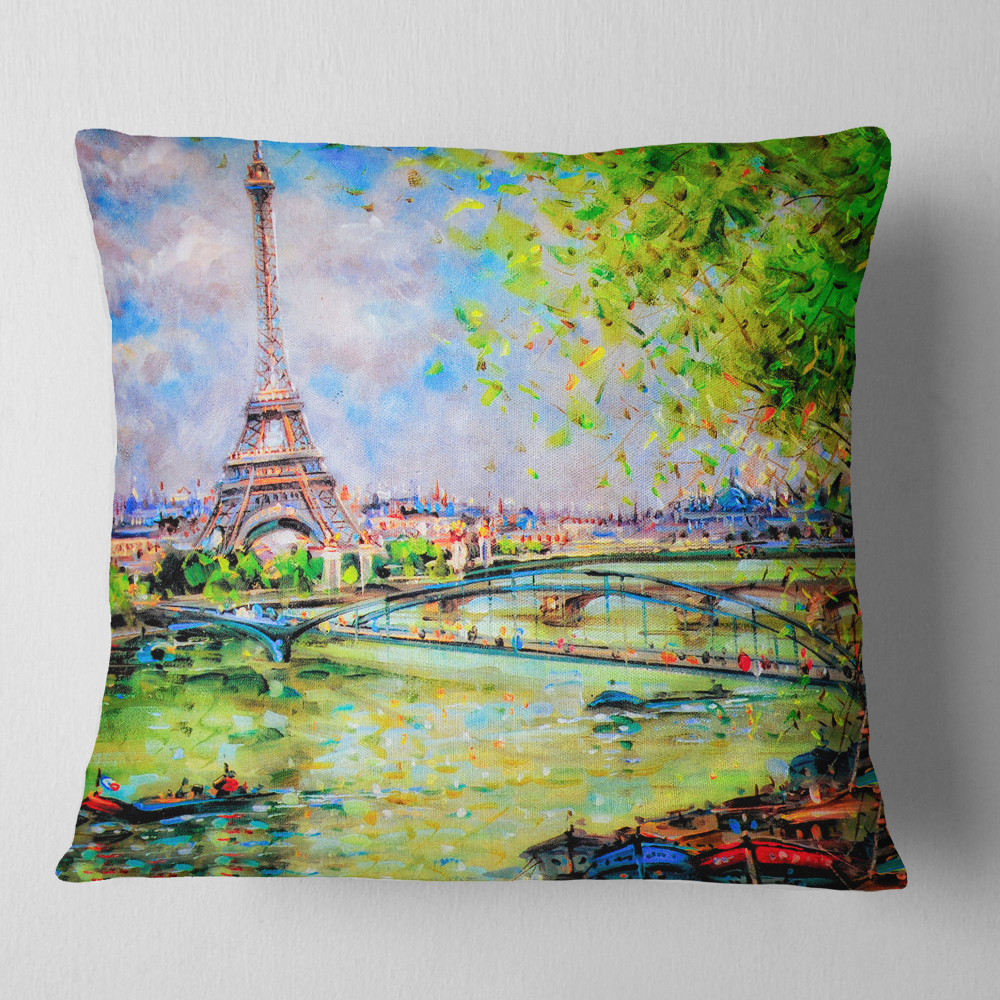 Designart Colorful Painting of Eiffel - Landscape Printed Throw Pillow - 18x18