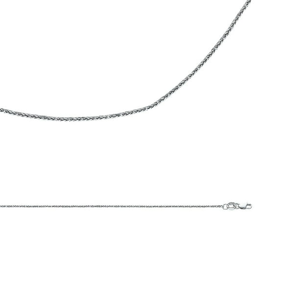 Solid 14k White Gold Chain Wheat Necklace Square Braided Link Polished Thin Style, 0.8 mm - 16 inch