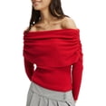 thumbnail image 1 of SUNSIOM Women's Off Shoulder Sweaters Classic Long Sleeve Solid Color Knit Pullover Slim Fit Tops, 1 of 7