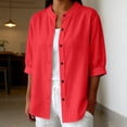 thumbnail image 6 of Womens Button Down Shirts Oxford Short Sleeve Cotton Dress Shirts Collared Button Up Casual Blouses Tops Linen Button Down Shirts Summer Cotton Linen Casual Tops with Pocket, 6 of 9