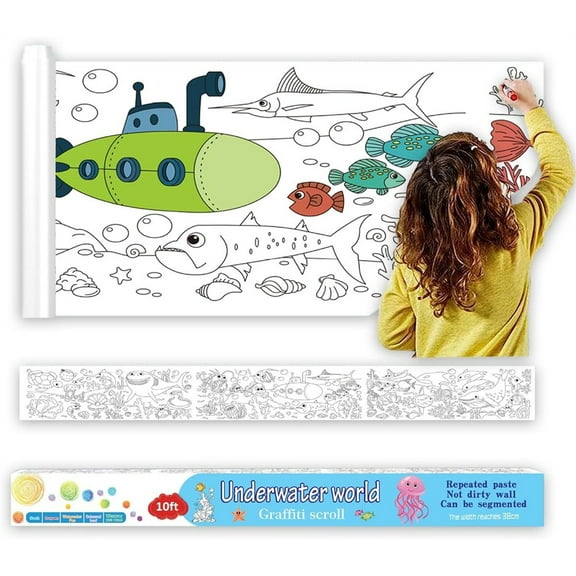 NOGIS Large Size Coloring Paper Roll for Kids, Toddler Drawing Paper Roll,DIY Sticky Wall Painting Color Filling Paper,Creative Early Educational Toys for Toddlers 118 * 15 Inch (Ocean)