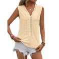 thumbnail image 1 of Chaleco de empalme de encaje con agujeros para mujer, Jersey sin mangas con cuello en V, Tops femeninos de Color sólido, camiseta informal de viaje diario 23, 1 of 5
