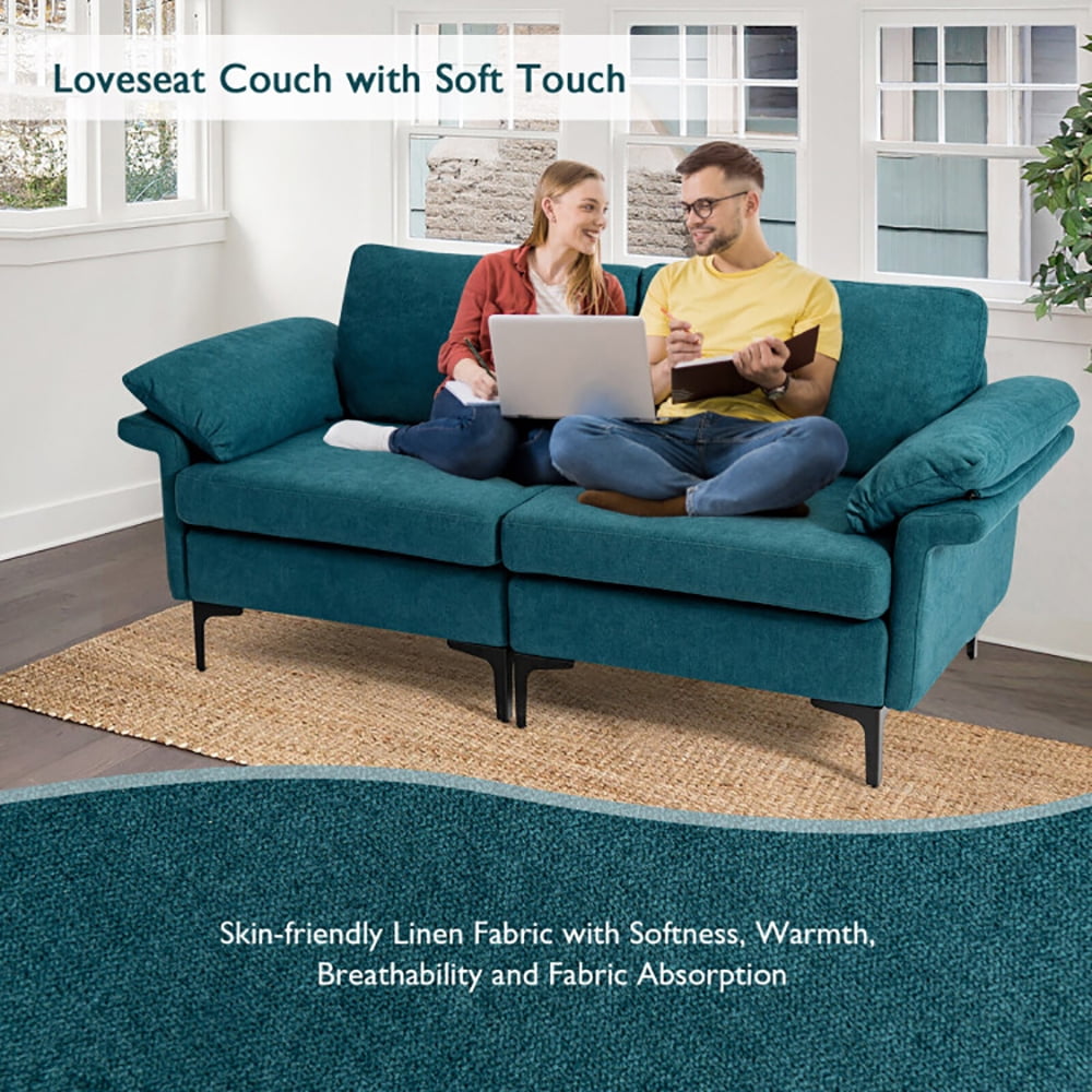 Finihen Loveseat Sofa, Modern Fabric Loveseat Sofa for with Metal Legs and Armrest Pillows, for Living Room, Bedroom, Peacock Blue Finihen Loveseat Sofa, Modern Fabric Loveseat Sofa for with Metal Legs and Armrest Pillows, for Living Room, Bedroom, Peacock Blue