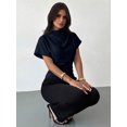 thumbnail image 3 of Blusa De Cuello Alto Con Fruncido Azul Marino Para Mujer, 3 of 30