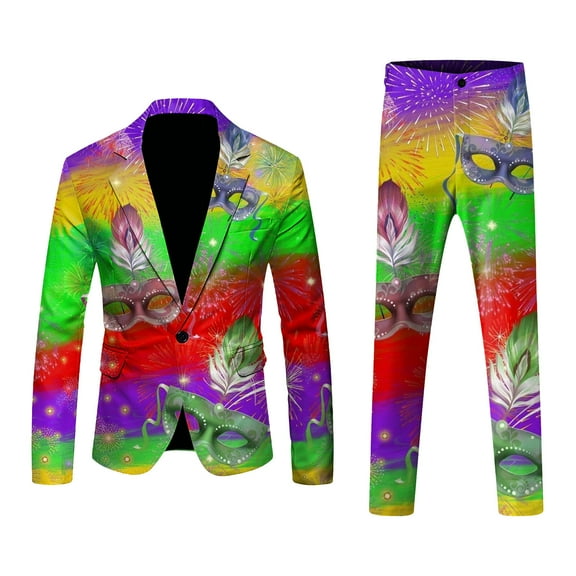 FYEGRE Men's Carnival Suits Men's Fashionable Funny Printed Carnival Casual Suit Jacket with Lapel Button Long Sleeve Design Red XXL