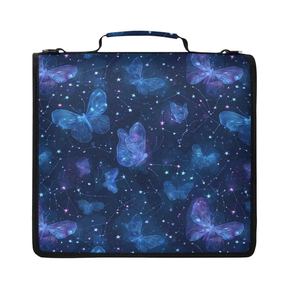 Zipper Binder with Shoulder Strap 2 inch 3 Ring Waterproof File Folder Organizer Bag 500 Sheet Butterflies and Stars Pattern