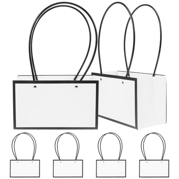 White Paper Flower Gift Bags for Storage Use with Handle 6 Pieces 9.84x5.91x2.76 Inches
