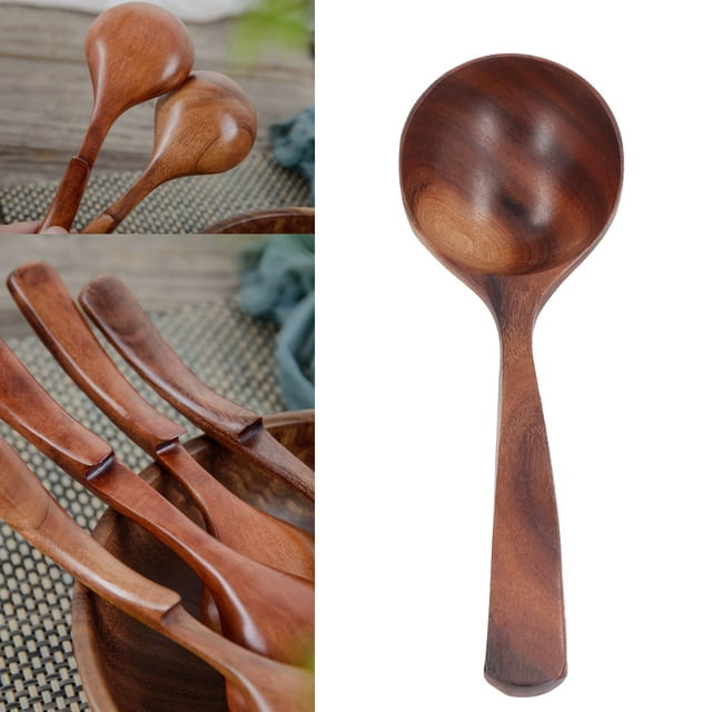 Wooden Soup Ladle, Long Handle Ladle Acacia Wood Soup Wooden Serving Spoon Kitchen Dinnerware Tool Wood Porridge Spoon for Home Kitchen Cooking Utensil Set