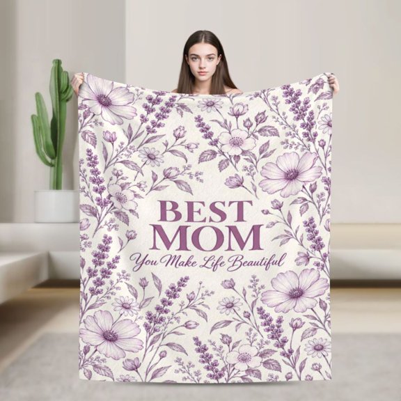 Mom Blanket Mother Floral Purple Best Beautiful Flannel Throw Blanket Gift for Mother From Daughter 50x40 in