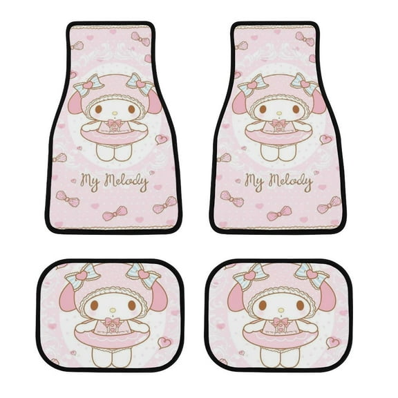My Melody Car Floor Mats 4PC Set Anti Skid Vehicle Floor Mat Car Carpet for Front Rear Seats Universal Auto Interior Accessories
