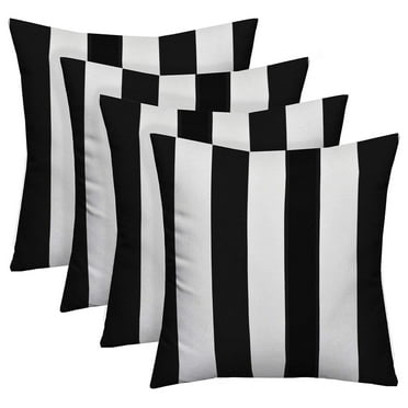 Set of 4 Indoor/Outdoor Square Decorative Throw/Toss Pillows Black and White Stripe Fabric Choose Size (17" x 17")