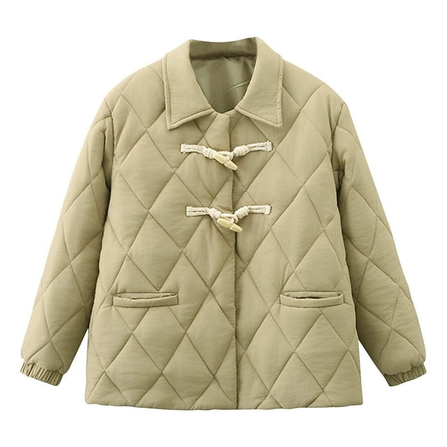 Chaqueta informal de manga larga con capucha y bolsillos de algodón con botones de piel de vaca y cuadros de rombos para mujer