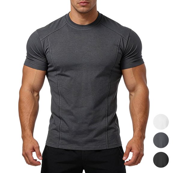 Bxsruta Men's Classic Crew Neck Short Sleeve T Shirt Casual Athletic Polyester Spandex Breathable Active Top