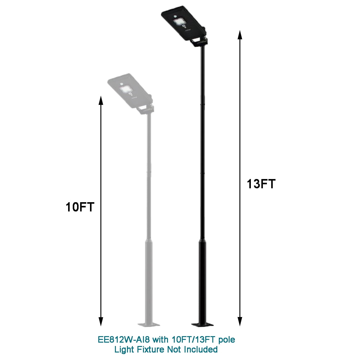 Outdoor Universal Light Post Pole 2.5–13 ft – Adjustable Black Metal Lamp Post with Metal Rebar Cage, Heavy-Duty Outdoor Street Yard Lighting Support