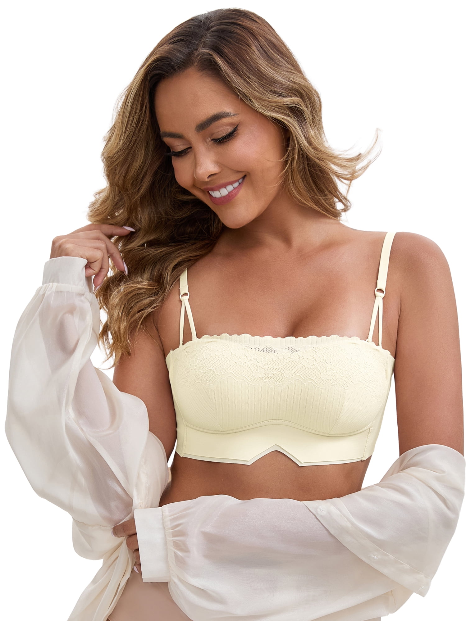 DARING DIVA Strapless Non Slip No Underwire Push Up Padded Bralette L White
