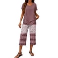 thumbnail image 3 of Womens Lounge 2 Piece Outfits Casual Wide Leg Crop Pants and Top Matching Set Summer Holidays Beach Clothes, 3 of 6