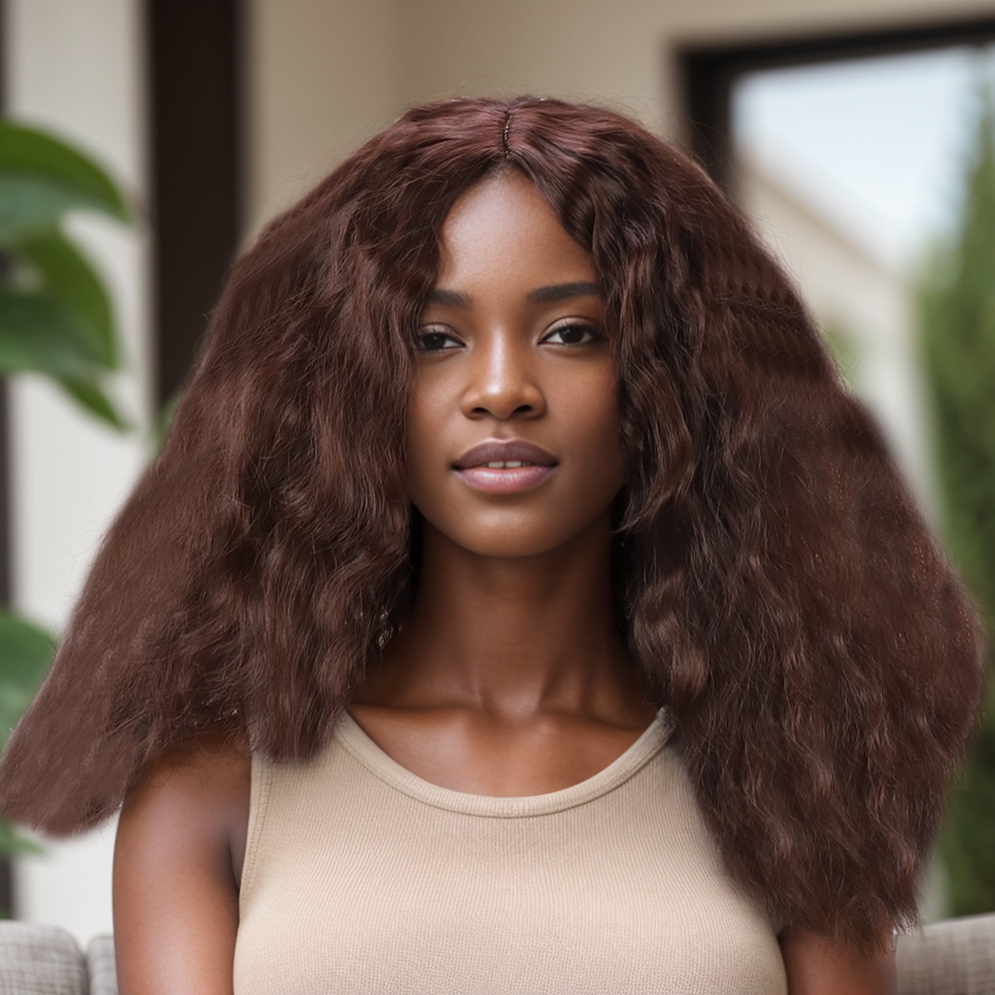 Unique Bargains 1 Pc Corn Curls Hair Wig High Temperature Fiber 22in Human Wig Brown for Women