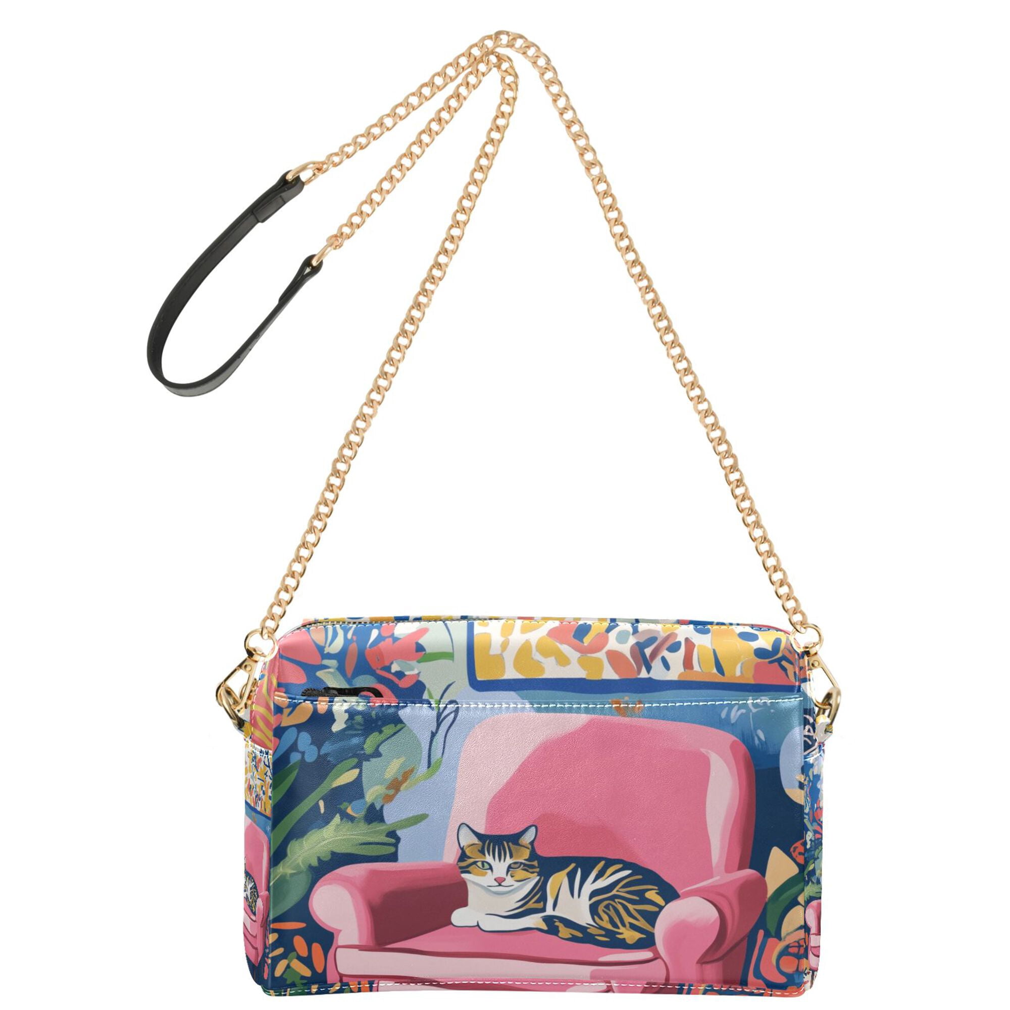 FORMRS Women Crossbody Purse with Chain Strap Vegan Leather Shoulder Handbag, Art Cat