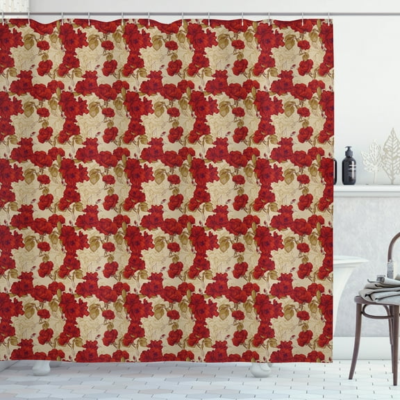 Ambesonne Vintage Shower Curtain, Romantic Red Roses, 69"Wx84"L, Red Khaki Sand Brown