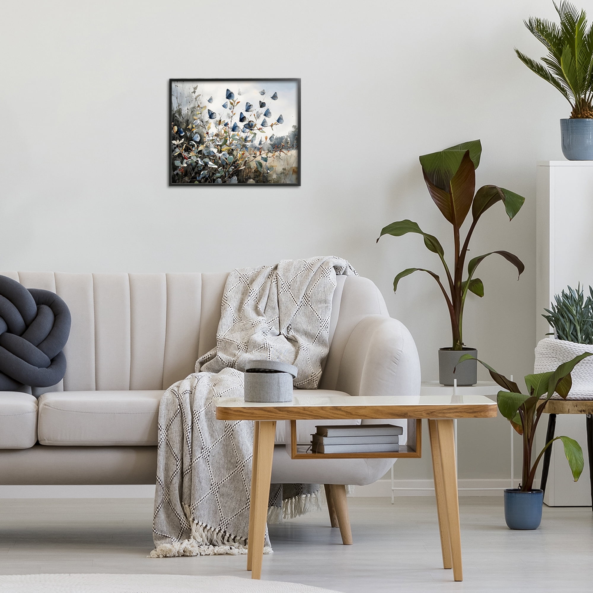 Stupell Industries Blue Butterflies Among Meadow Leaves Black Framed Giclee Art, design by Franklyn Gregory
