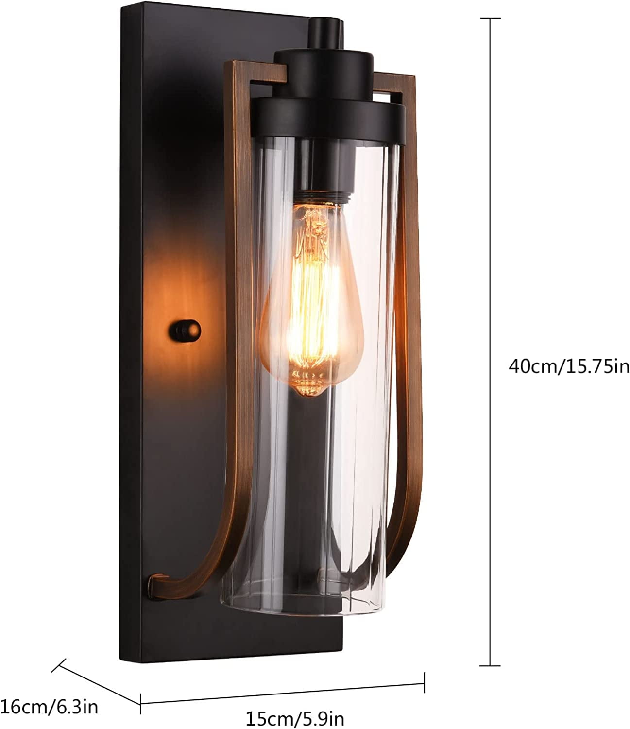 Modern Farmhouse Wall Light Fixture Wall Sconce, Outdoor Black and Gold Aged Brass Exterior Lantern Sconce Lighting, Porch Lights Wall Mount, Bathroom Light Fixtures Wood Grain Finish(E26 Base)
