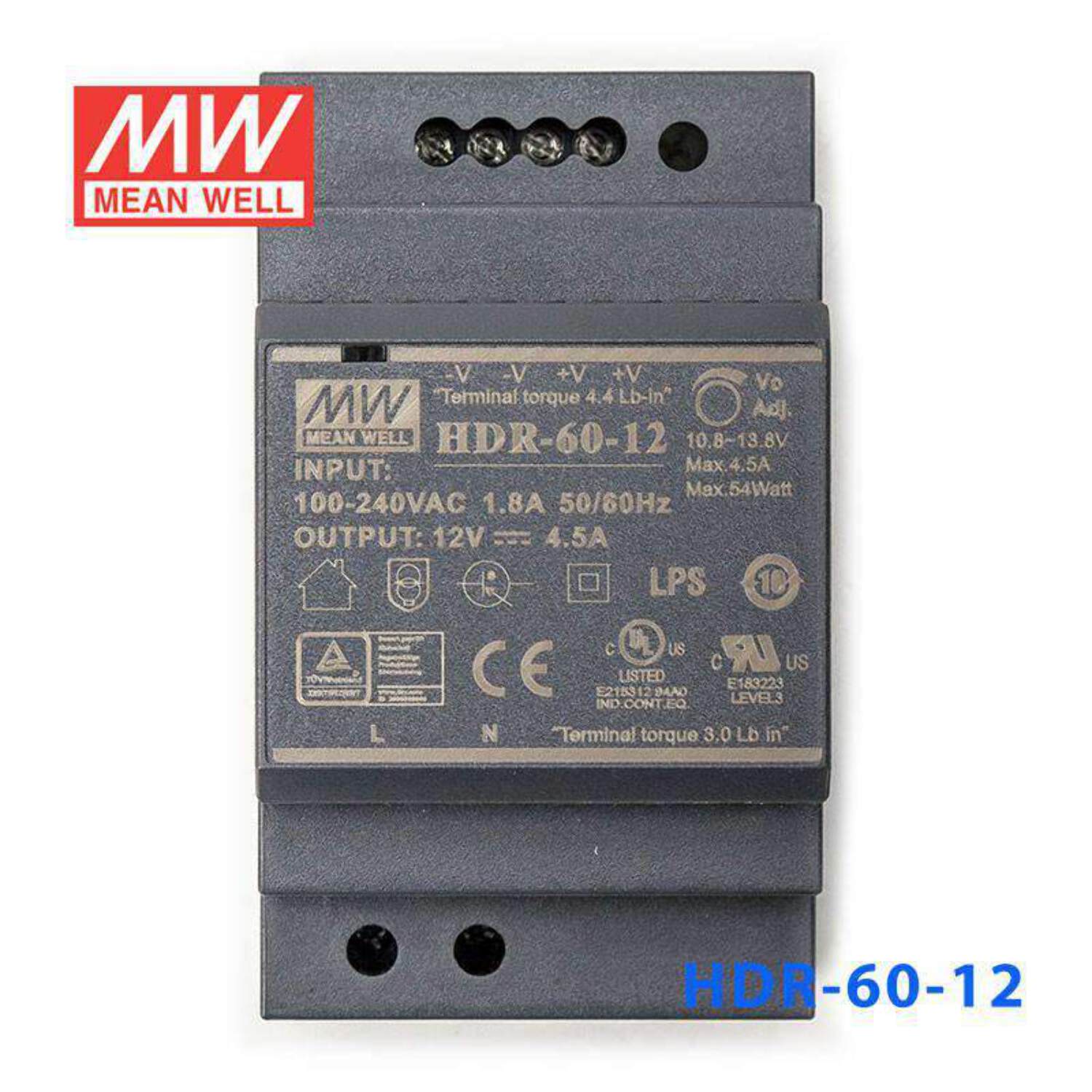 Mean Well HDR-60-12 Ultra Slim Step Shape Power Supply 60W 12V - DIN Rail