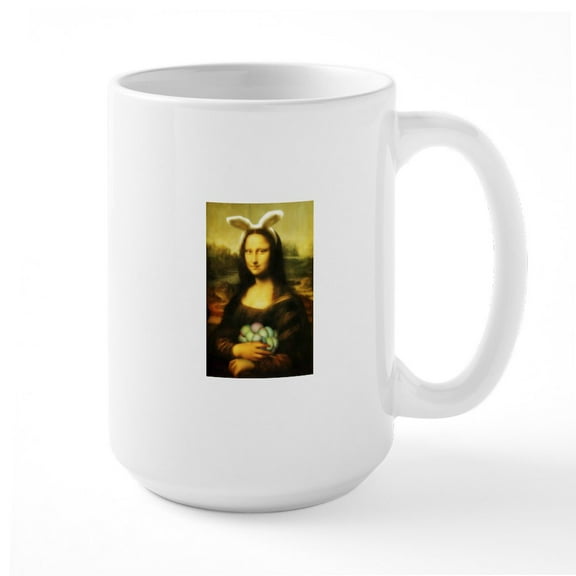 CafePress - Mona Lisa, The Easter Bunny Mugs - 15 oz Ceramic Large White Novelty Mug