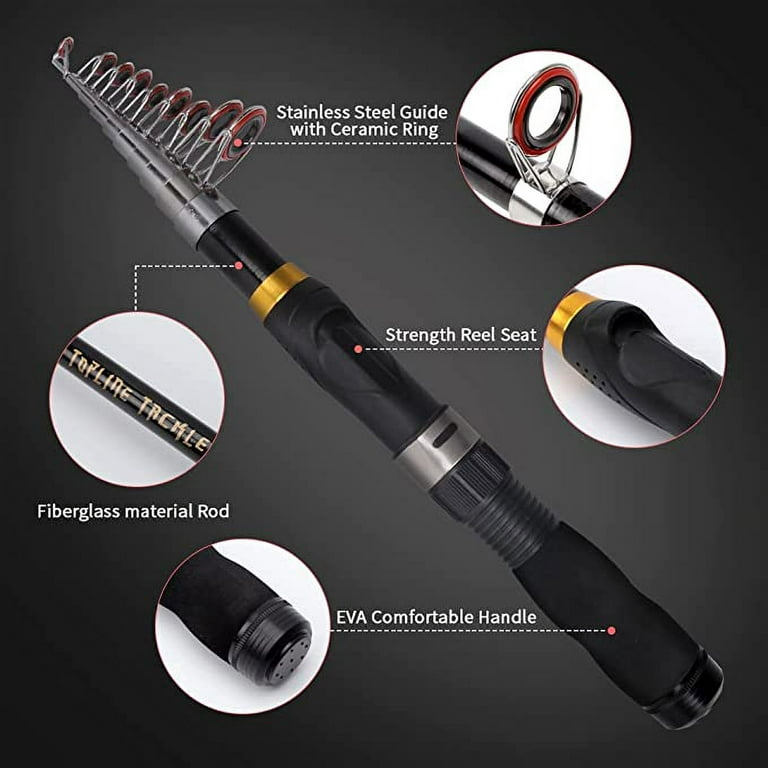 Topline Tackle Freshwater Portable Travel Fishing Pole Carbon Fiber  Telescopic Fishing Rod and Reel Combo for Saltwater