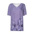 thumbnail image 6 of JTZGDY Short Sleeve V Neck Tops for Women Cute Summer Floral Printed Oversized Tunic Blouse Dressy Casual Basic Workout Tees Shirt Purple#02 S, 6 of 8