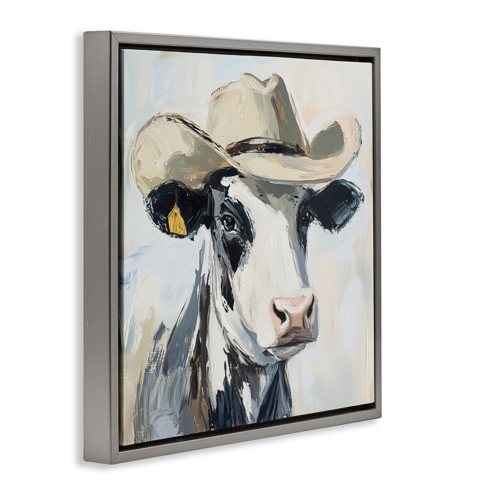 Stupell Industries Cowboy Carl Cow Gray Framed Floater Canvas Wall Art, design by Tina LeCour