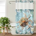 thumbnail image 3 of Sea Turtle Coastal No Hook Shower Curtain Waterproof, Bathroom Curtains with Snap in Liners and See Through Top Window, Teal Nautical Starfish Botanical Hotel Style Bathtub Curtains Shower 54"Wx78"L, 3 of 8